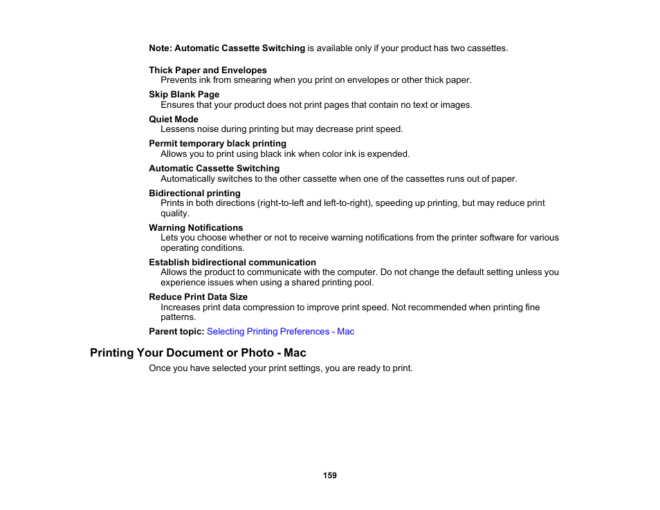 Printing your document or photo - mac | Epson WorkForce Pro WF-7820 All-in-One Inkjet Printer User Manual | Page 159 / 393