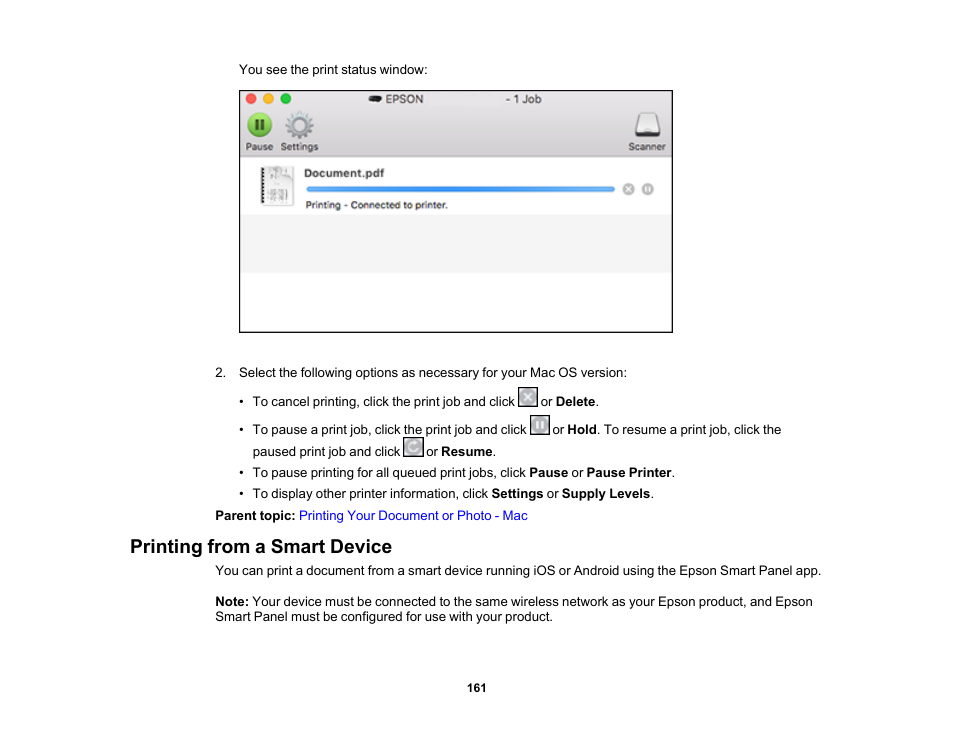 Printing from a smart device | Epson WorkForce Pro WF-7820 All-in-One Inkjet Printer User Manual | Page 161 / 393