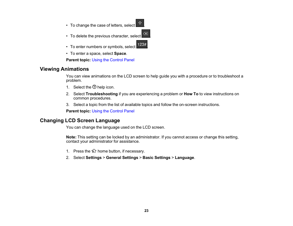 Viewing animations, Changing lcd screen language, Viewing animations changing lcd screen language | Epson WorkForce Pro WF-7820 All-in-One Inkjet Printer User Manual | Page 23 / 393