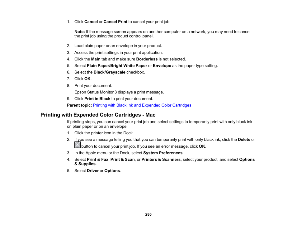 Printing with expended color cartridges - mac | Epson WorkForce Pro WF-7820 All-in-One Inkjet Printer User Manual | Page 280 / 393