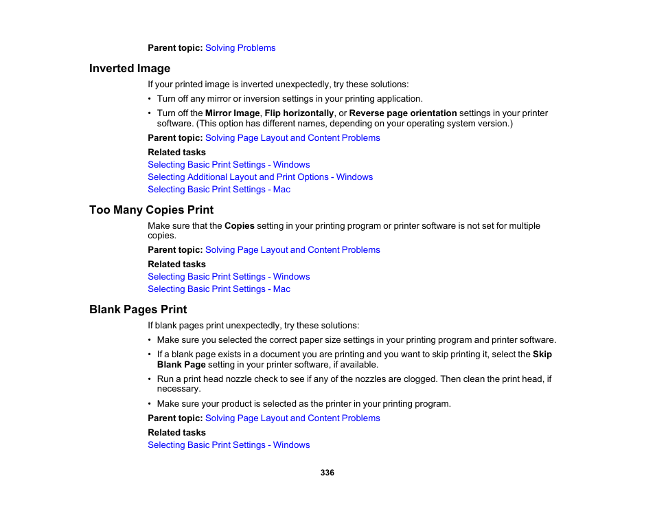 Inverted image, Too many copies print | Epson WorkForce Pro WF-7820 All-in-One Inkjet Printer User Manual | Page 336 / 393