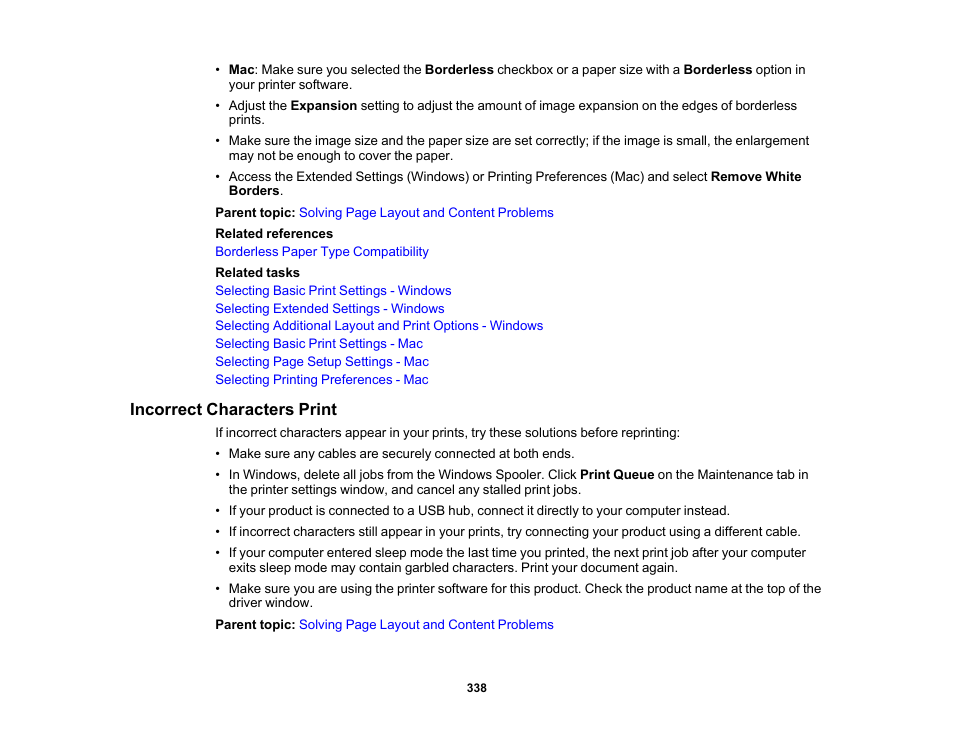 Incorrect characters print | Epson WorkForce Pro WF-7820 All-in-One Inkjet Printer User Manual | Page 338 / 393