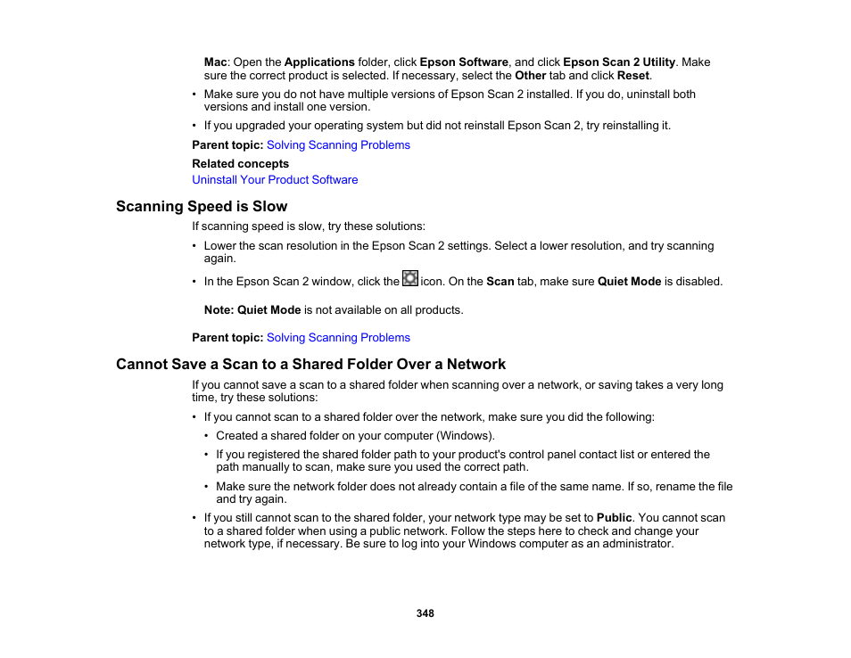 Scanning speed is slow | Epson WorkForce Pro WF-7820 All-in-One Inkjet Printer User Manual | Page 348 / 393