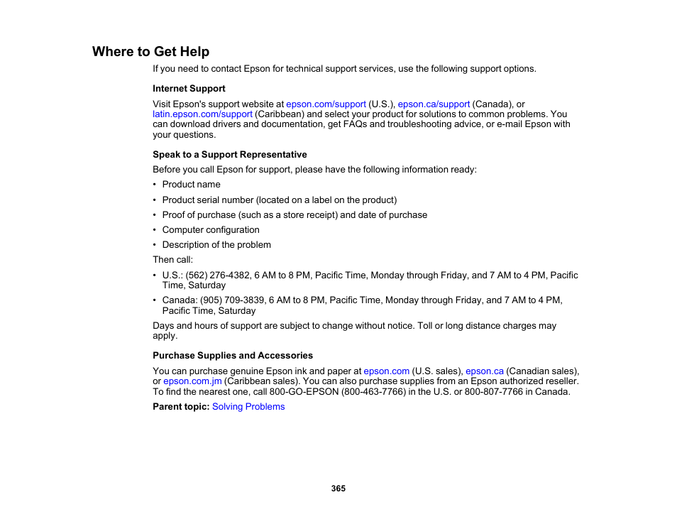Where to get help | Epson WorkForce Pro WF-7820 All-in-One Inkjet Printer User Manual | Page 365 / 393