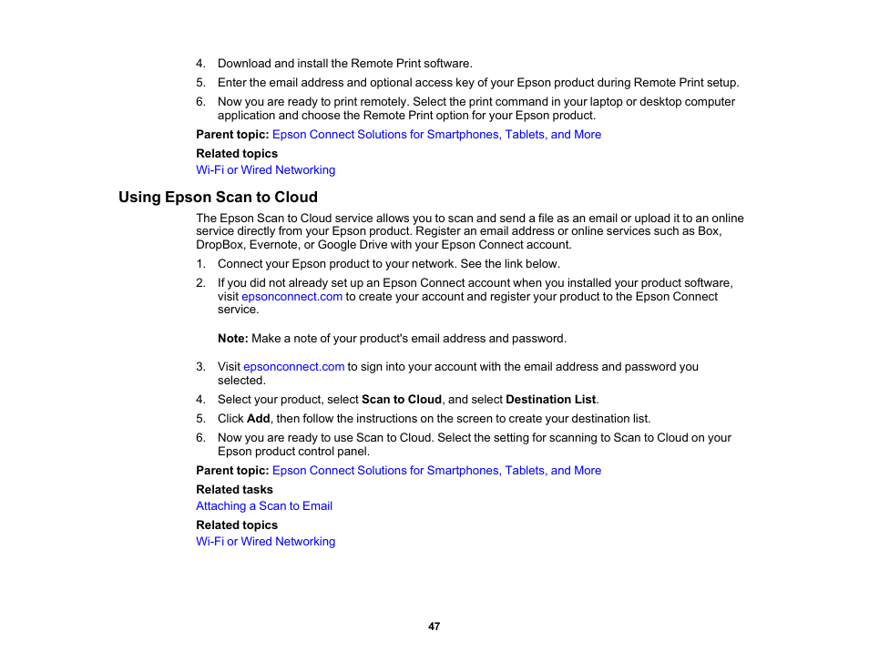 Using epson scan to cloud | Epson WorkForce Pro WF-7820 All-in-One Inkjet Printer User Manual | Page 47 / 393