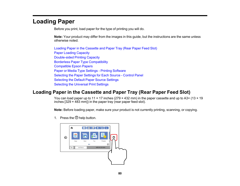 Loading paper | Epson WorkForce Pro WF-7820 All-in-One Inkjet Printer User Manual | Page 80 / 393