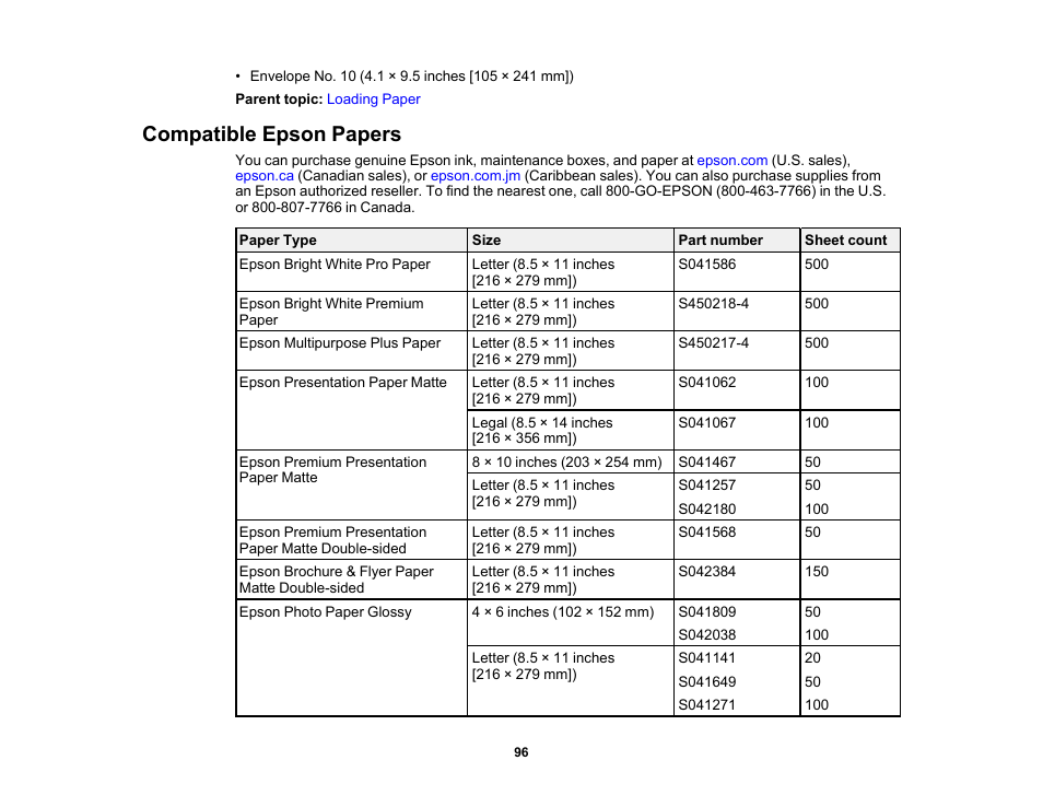 Compatible epson papers | Epson WorkForce Pro WF-7820 All-in-One Inkjet Printer User Manual | Page 96 / 393