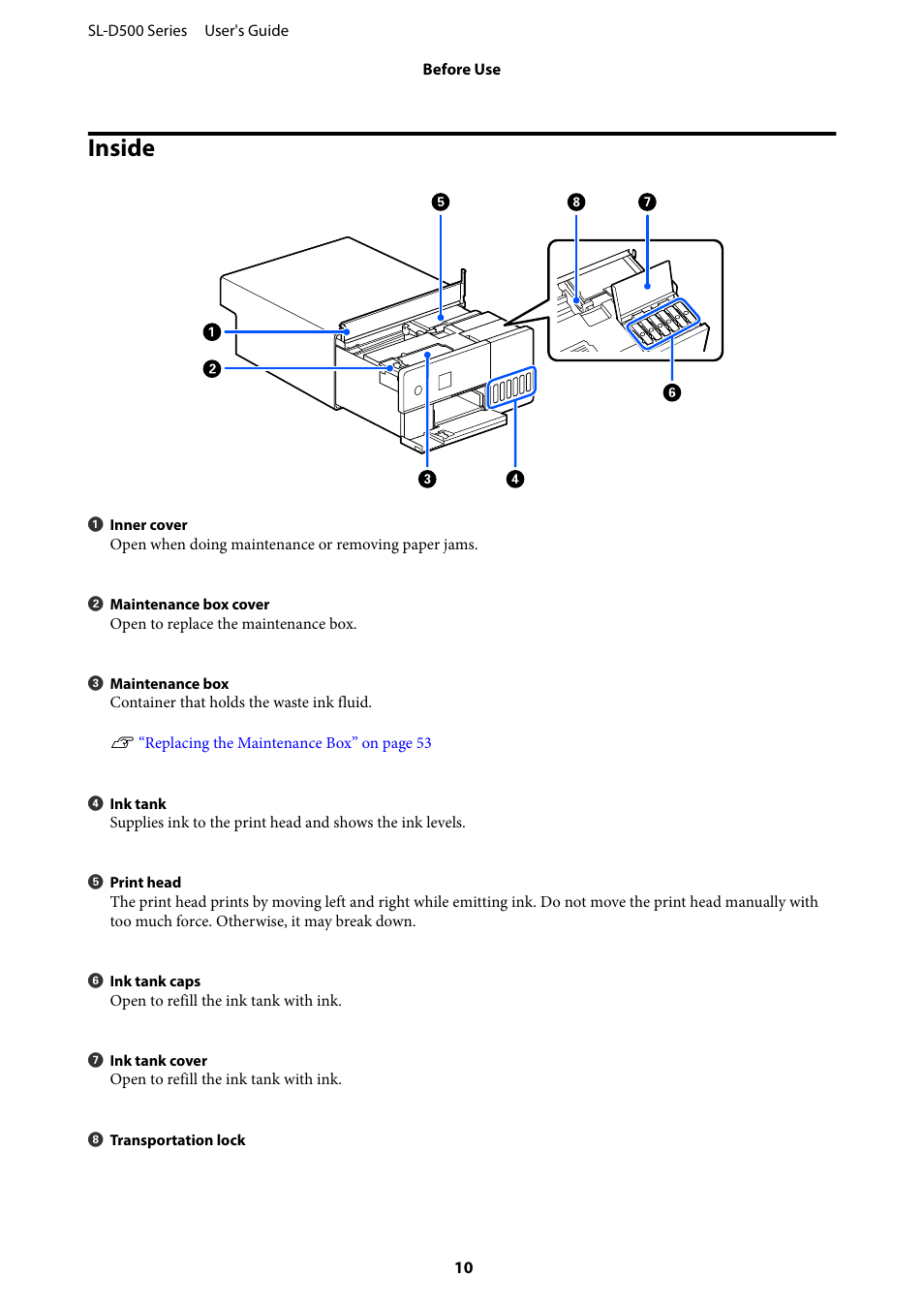 Inside | Epson SureLab D570 Professional Minilab Photo Printer User Manual | Page 10 / 148