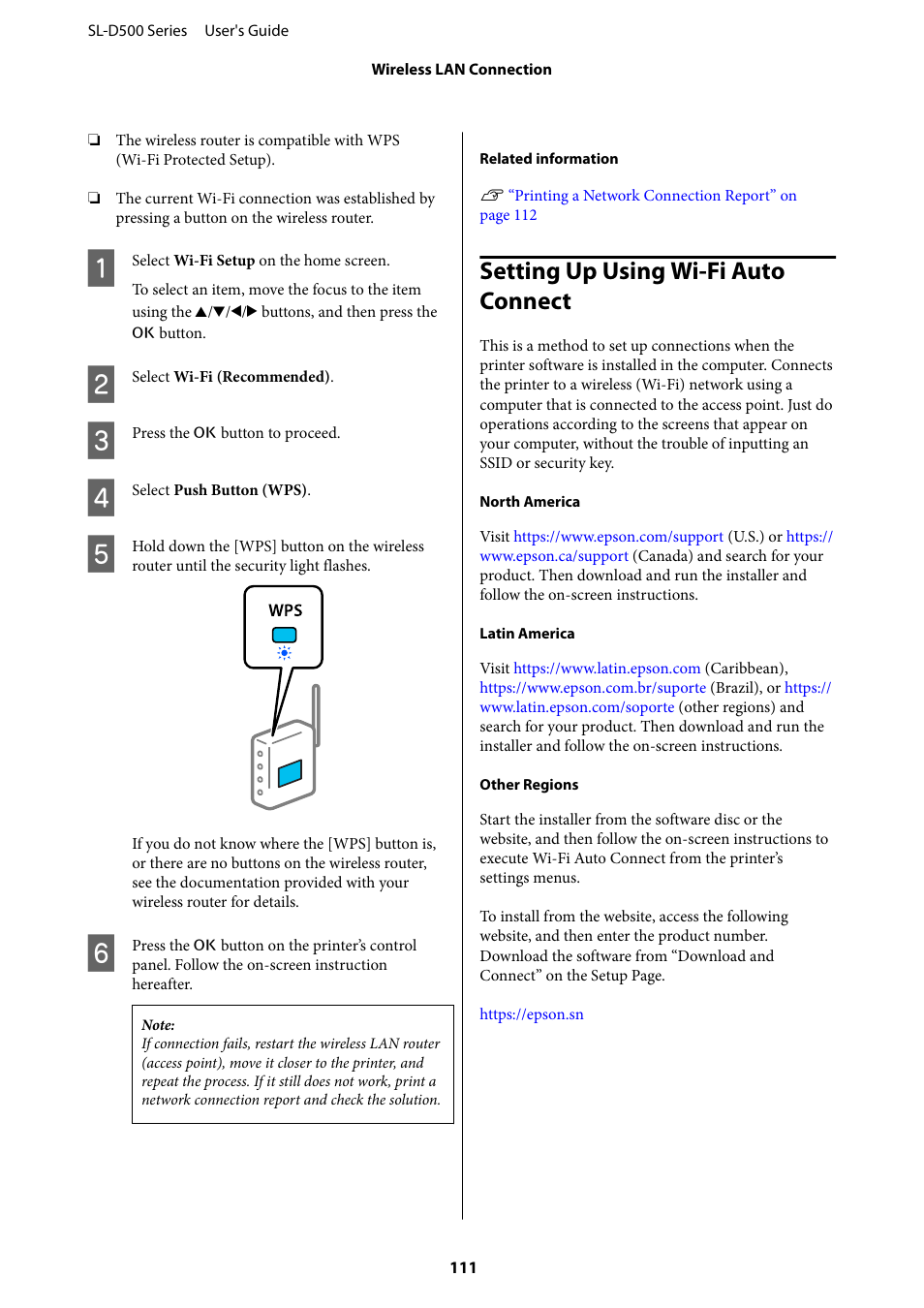 Setting up using wi-‍fi auto connect, Setting up using wi-fi auto connect | Epson SureLab D570 Professional Minilab Photo Printer User Manual | Page 111 / 148