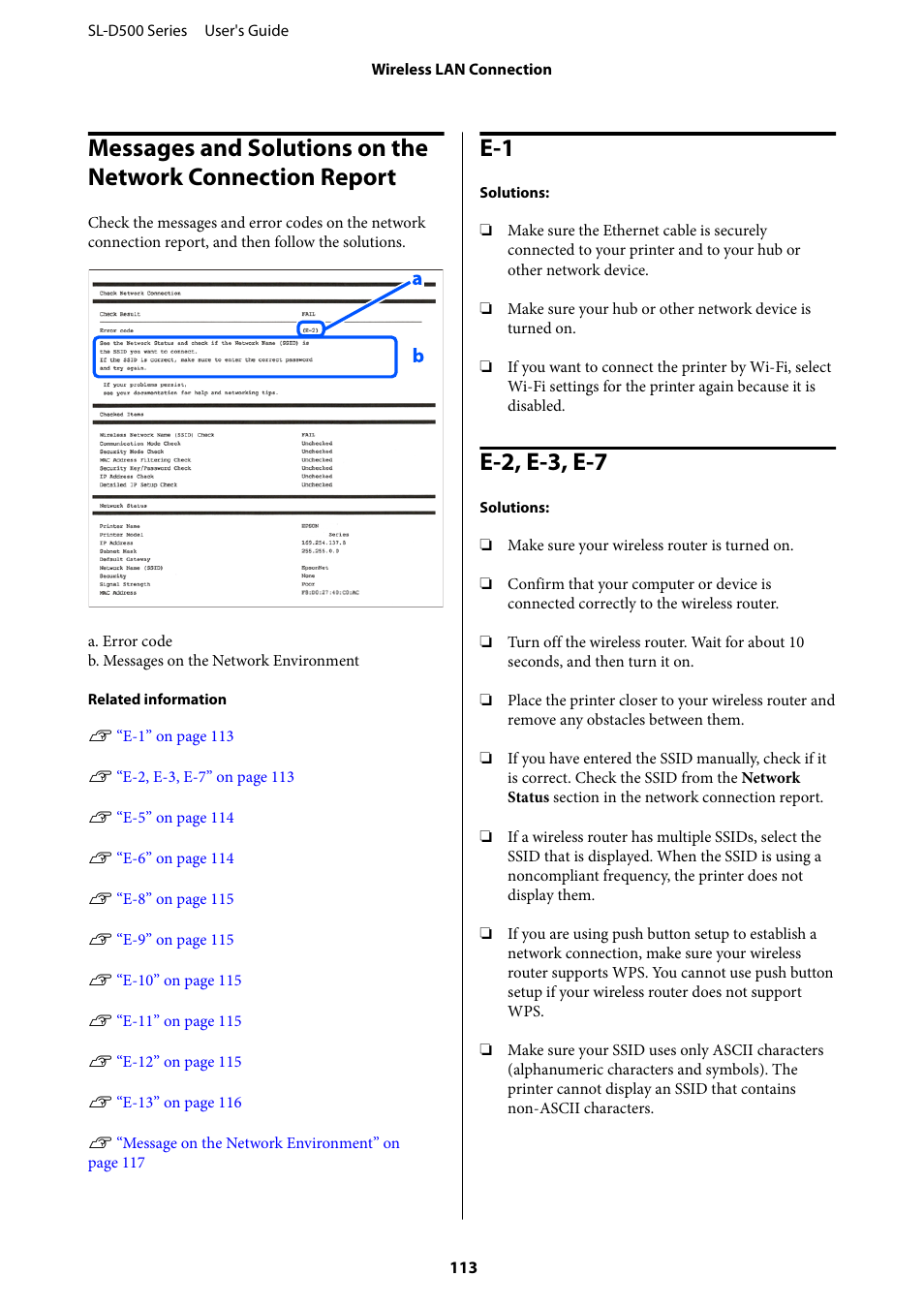 E-2, e-3, e-7, Messages and solutions on the network | Epson SureLab D570 Professional Minilab Photo Printer User Manual | Page 113 / 148