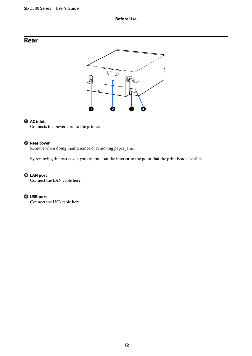 Rear | Epson SureLab D570 Professional Minilab Photo Printer User Manual | Page 12 / 148