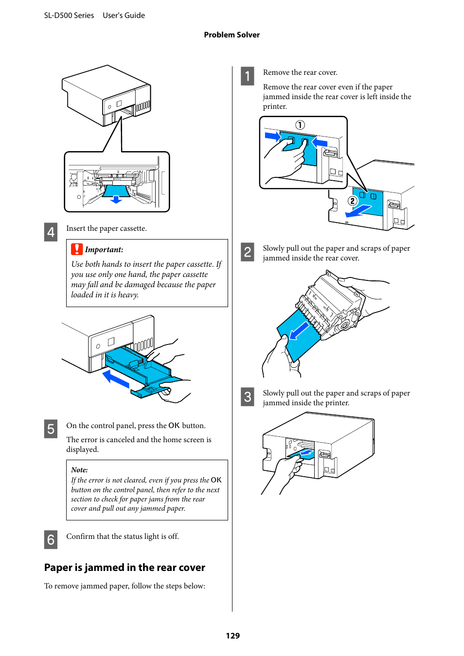 Paper is jammed in the rear cover | Epson SureLab D570 Professional Minilab Photo Printer User Manual | Page 129 / 148