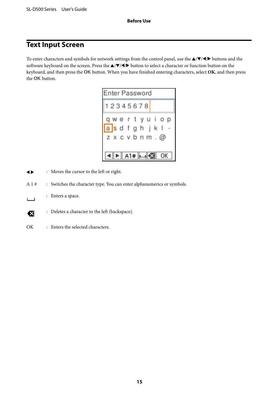 Text input screen | Epson SureLab D570 Professional Minilab Photo Printer User Manual | Page 15 / 148