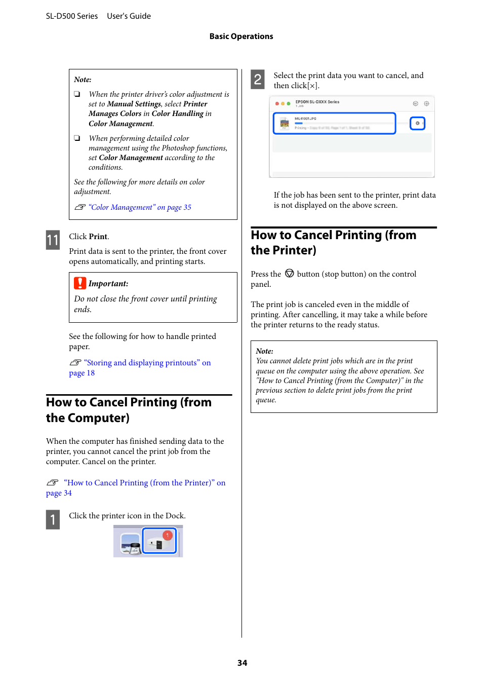 How to cancel printing (from the computer), How to cancel printing (from the printer) | Epson SureLab D570 Professional Minilab Photo Printer User Manual | Page 34 / 148