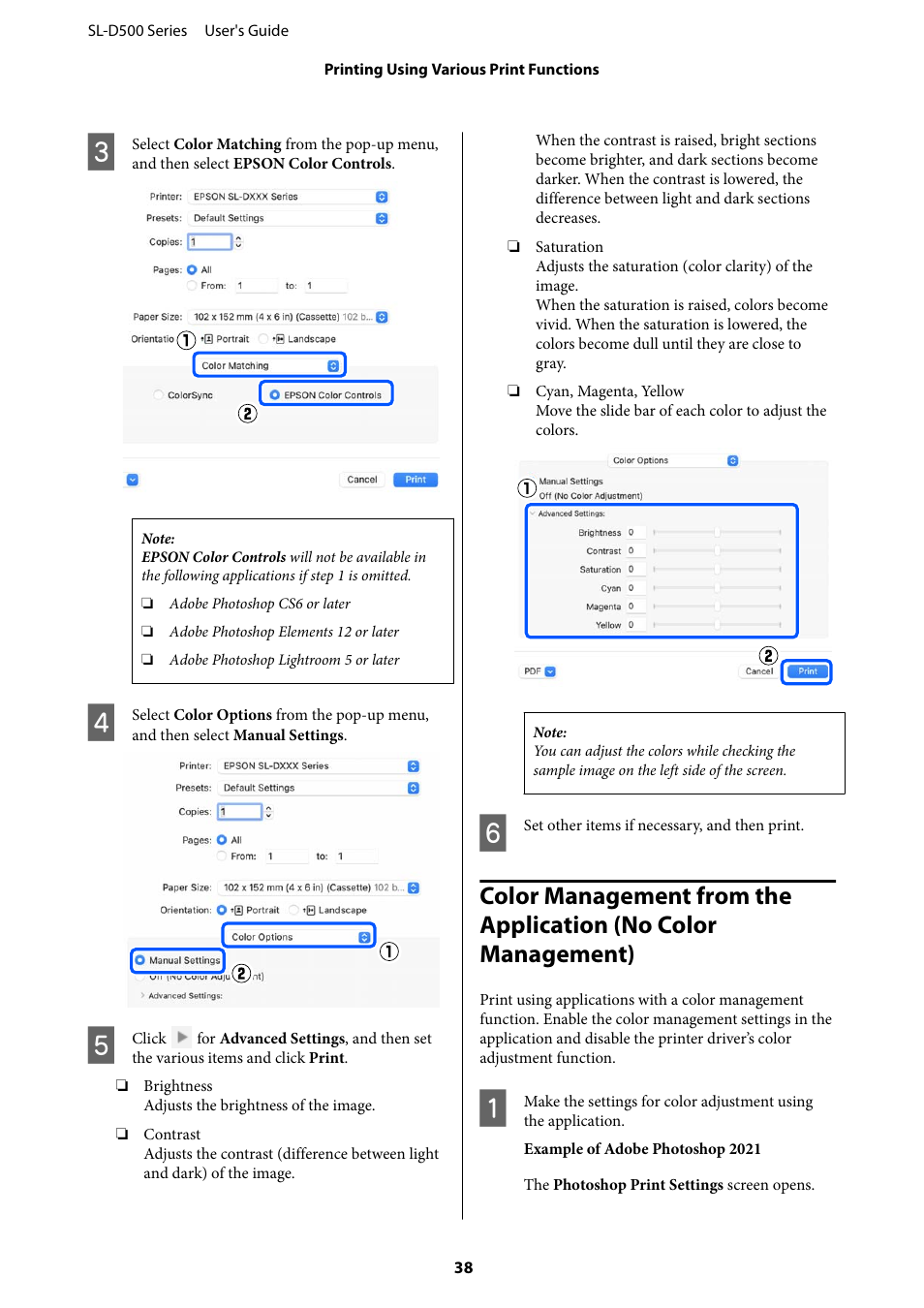 Color management from the application (no | Epson SureLab D570 Professional Minilab Photo Printer User Manual | Page 38 / 148