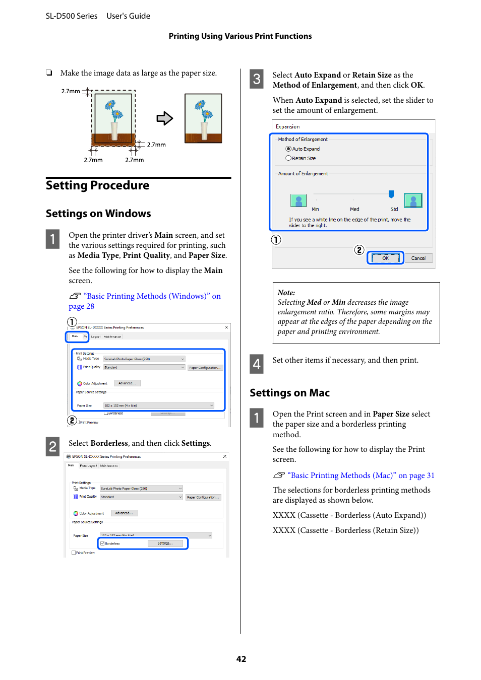 Setting procedure, Settings on windows, Settings on mac | Epson SureLab D570 Professional Minilab Photo Printer User Manual | Page 42 / 148