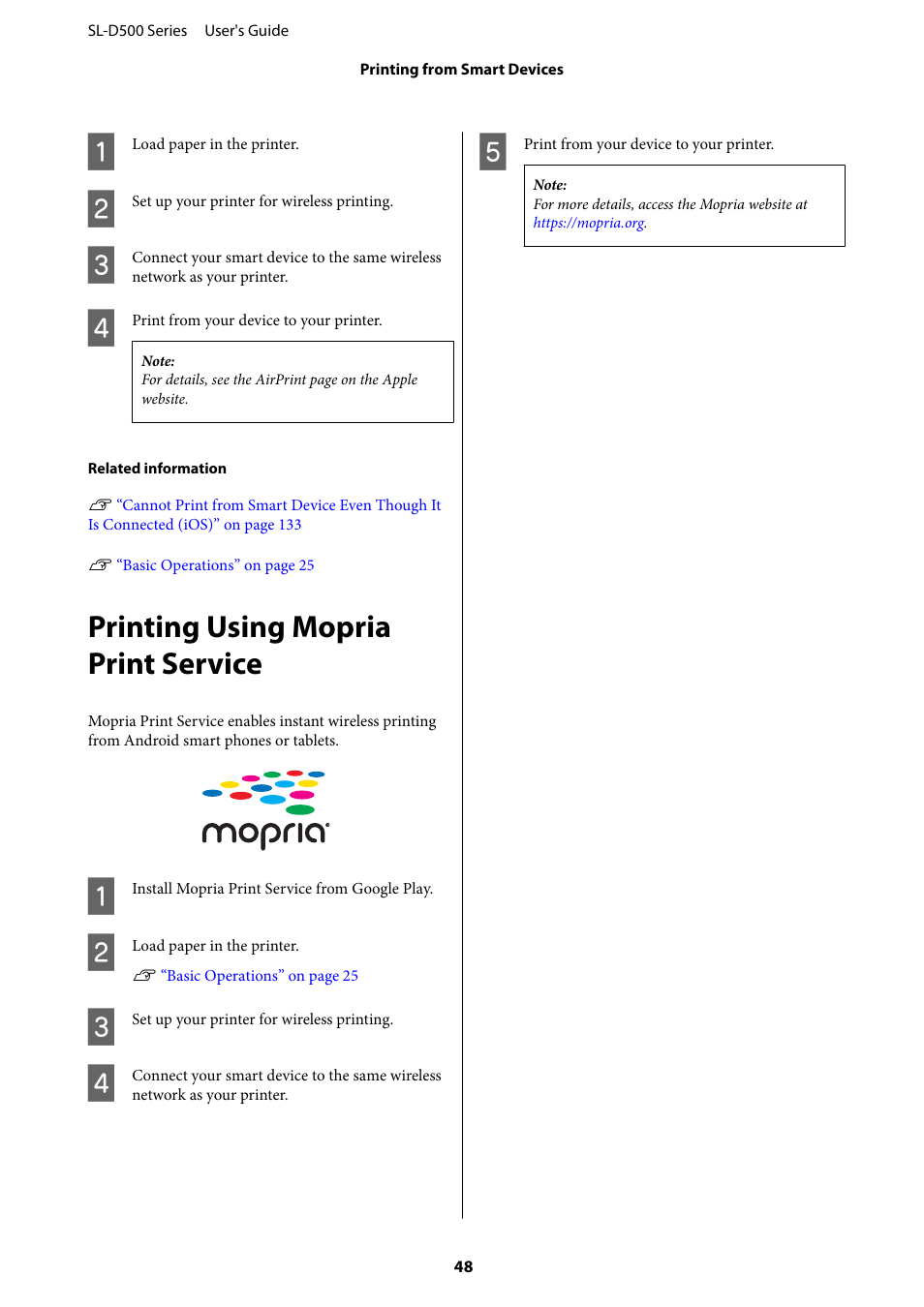 Printing using mopria print service | Epson SureLab D570 Professional Minilab Photo Printer User Manual | Page 48 / 148