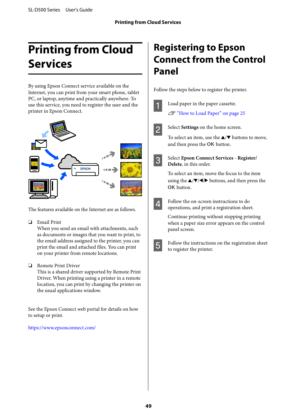 Printing from cloud services | Epson SureLab D570 Professional Minilab Photo Printer User Manual | Page 49 / 148