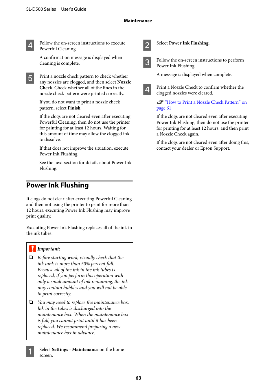 Power ink flushing | Epson SureLab D570 Professional Minilab Photo Printer User Manual | Page 63 / 148