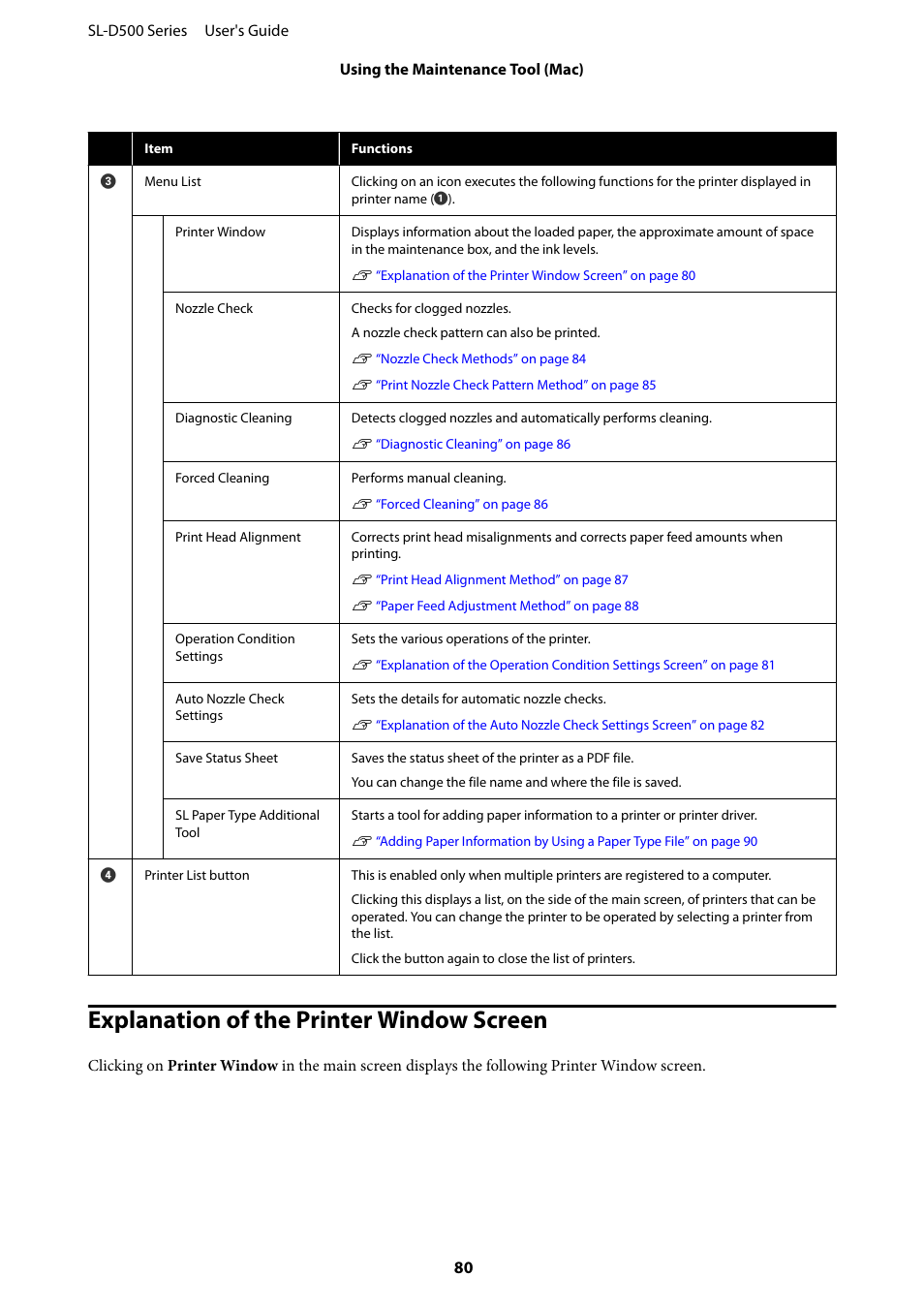 Explanation of the printer window screen | Epson SureLab D570 Professional Minilab Photo Printer User Manual | Page 80 / 148