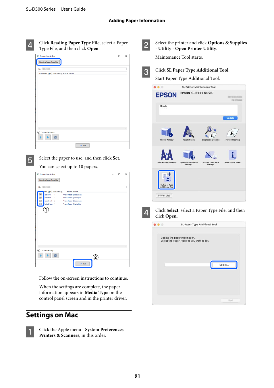 Settings on mac | Epson SureLab D570 Professional Minilab Photo Printer User Manual | Page 91 / 148