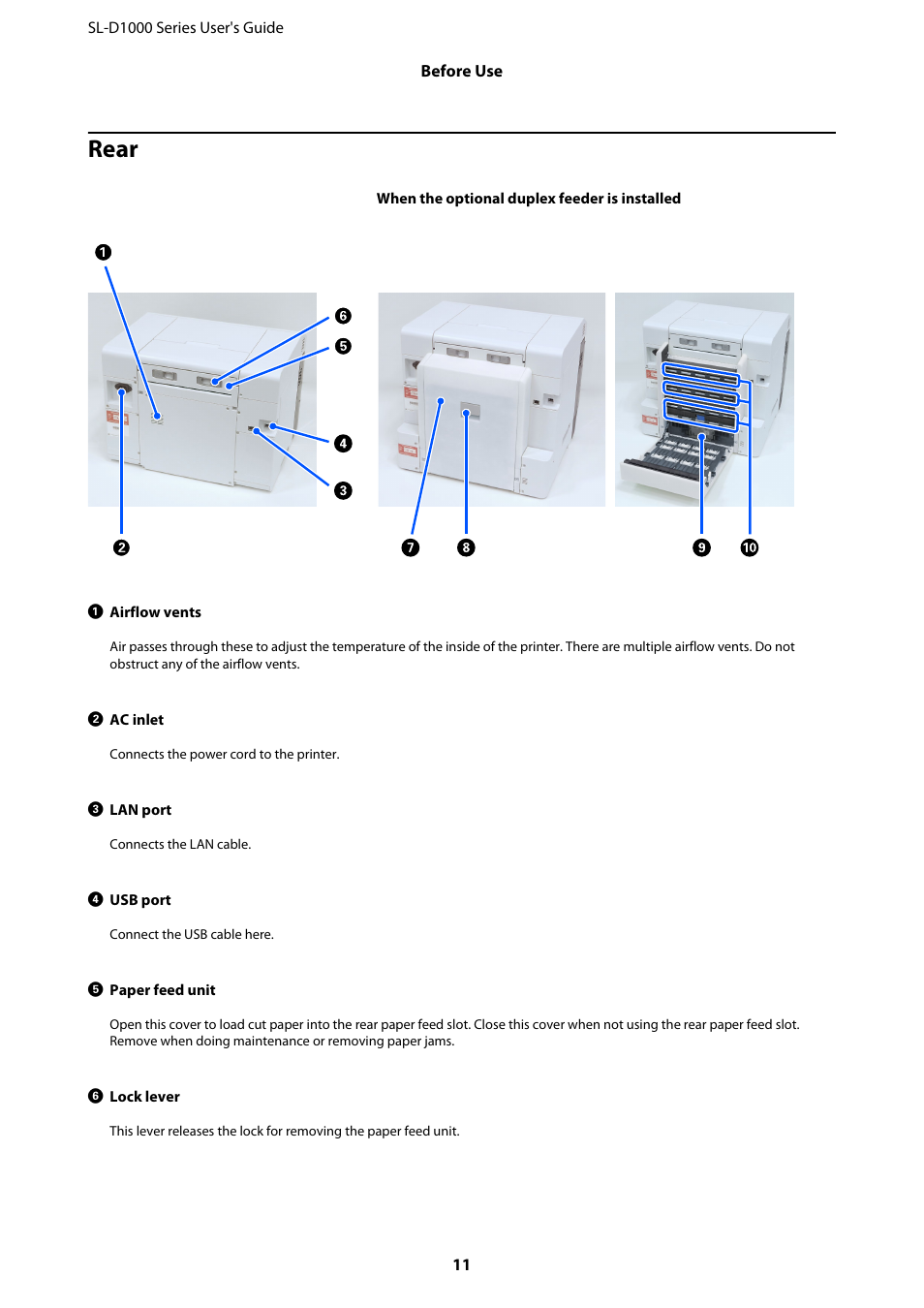 Rear | Epson SureLab D1070 Professional Minilab Printer User Manual | Page 11 / 198