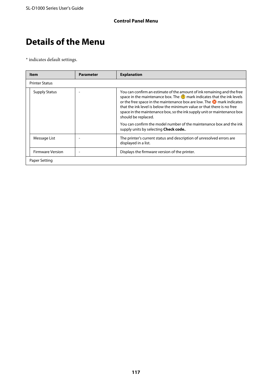 Details of the menu | Epson SureLab D1070 Professional Minilab Printer User Manual | Page 117 / 198