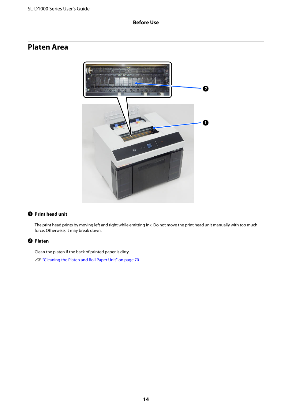 Platen area, Platen | Epson SureLab D1070 Professional Minilab Printer User Manual | Page 14 / 198