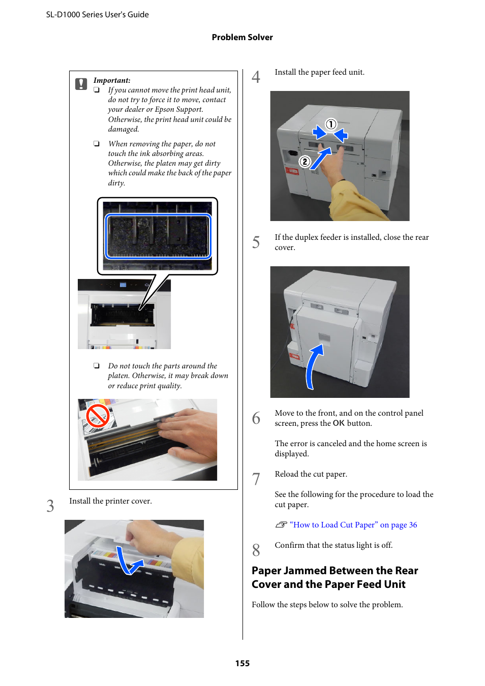 Paper jammed between the rear | Epson SureLab D1070 Professional Minilab Printer User Manual | Page 155 / 198