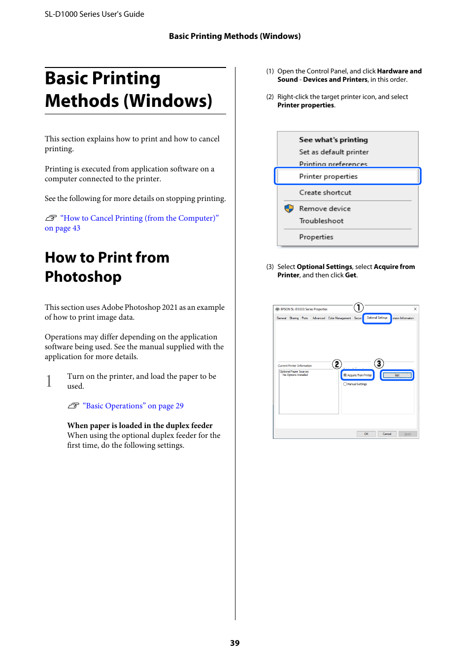 Basic printing methods (windows), How to print from photoshop | Epson SureLab D1070 Professional Minilab Printer User Manual | Page 39 / 198