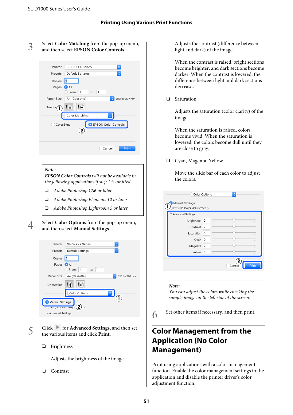 Color management from the application (no | Epson SureLab D1070 Professional Minilab Printer User Manual | Page 51 / 198