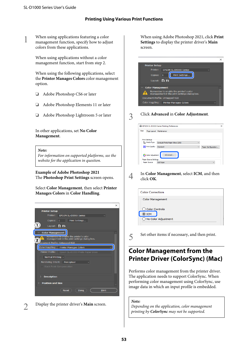 Color management from the printer driver (c, Color management from the printer driver | Epson SureLab D1070 Professional Minilab Printer User Manual | Page 53 / 198