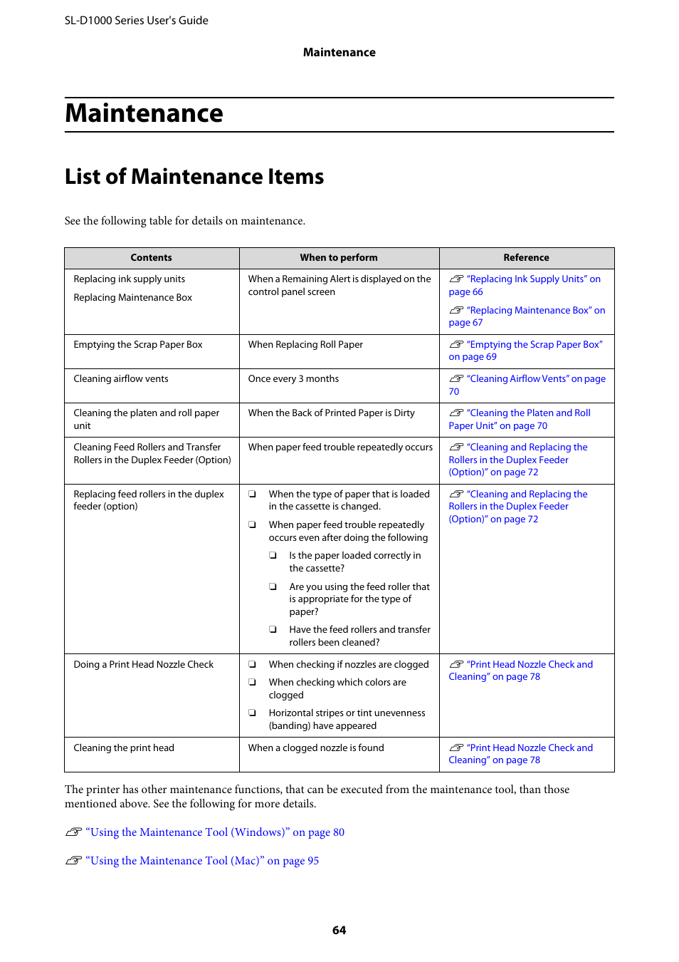 Maintenance, List of maintenance items | Epson SureLab D1070 Professional Minilab Printer User Manual | Page 64 / 198