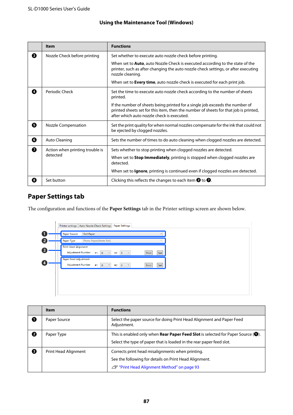 Paper settings tab | Epson SureLab D1070 Professional Minilab Printer User Manual | Page 87 / 198