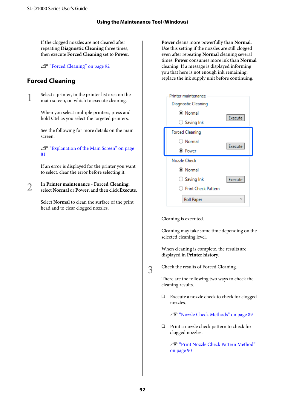 Forced cleaning | Epson SureLab D1070 Professional Minilab Printer User Manual | Page 92 / 198