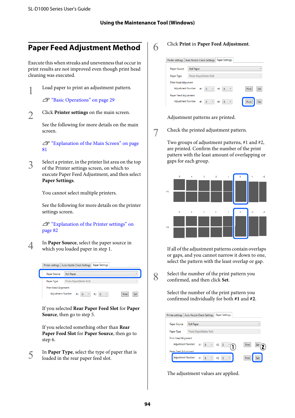 Paper feed adjustment method | Epson SureLab D1070 Professional Minilab Printer User Manual | Page 94 / 198