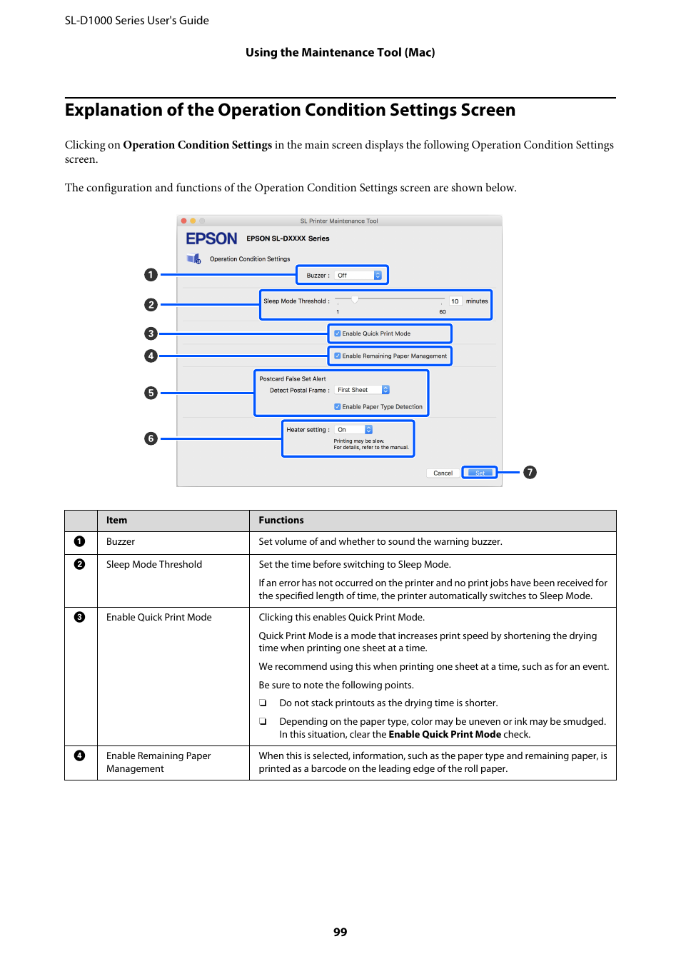 Explanation of the operation condition | Epson SureLab D1070 Professional Minilab Printer User Manual | Page 99 / 198