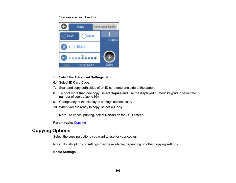 Copying options | Epson EcoTank Pro ET-5150 Wireless All-in-One Supertank Printer User Manual | Page 103 / 387