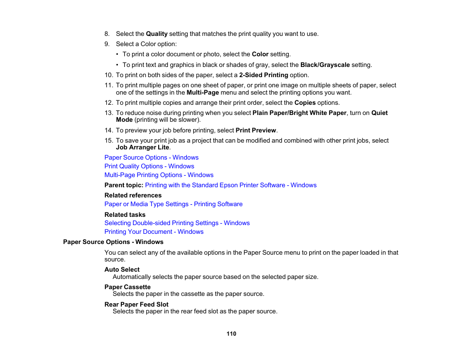 Paper source options - windows | Epson EcoTank Pro ET-5150 Wireless All-in-One Supertank Printer User Manual | Page 110 / 387