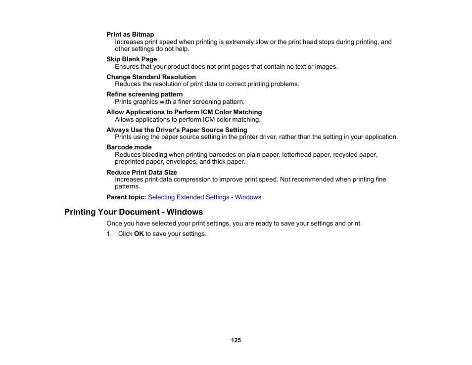 Printing your document - windows | Epson EcoTank Pro ET-5150 Wireless All-in-One Supertank Printer User Manual | Page 125 / 387
