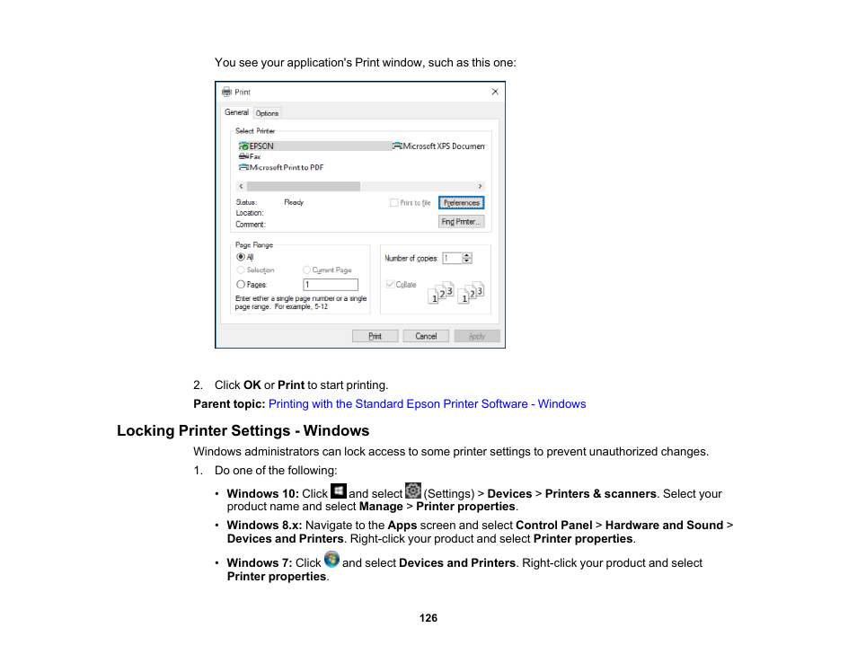 Locking printer settings - windows | Epson EcoTank Pro ET-5150 Wireless All-in-One Supertank Printer User Manual | Page 126 / 387