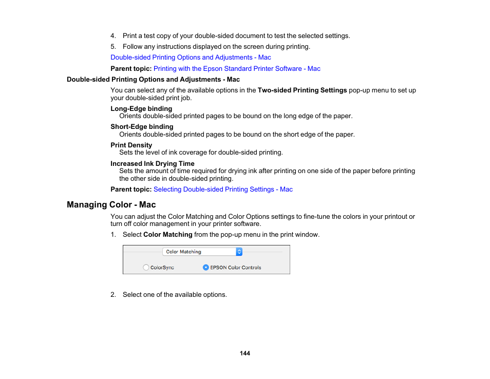 Managing color - mac | Epson EcoTank Pro ET-5150 Wireless All-in-One Supertank Printer User Manual | Page 144 / 387