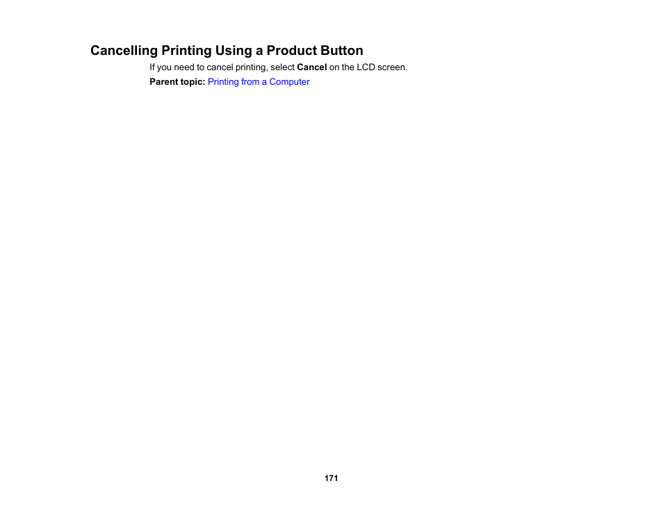 Cancelling printing using a product button | Epson EcoTank Pro ET-5150 Wireless All-in-One Supertank Printer User Manual | Page 171 / 387