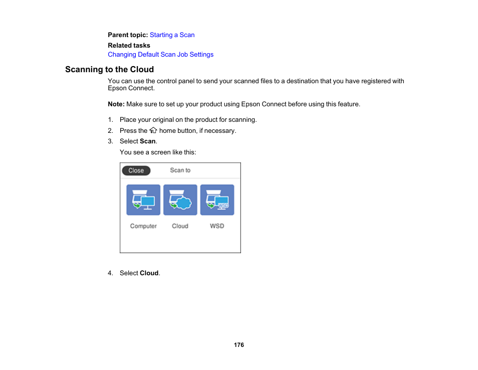 Scanning to the cloud | Epson EcoTank Pro ET-5150 Wireless All-in-One Supertank Printer User Manual | Page 176 / 387