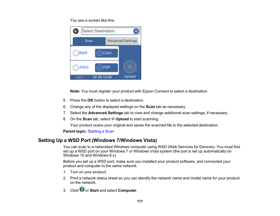 Setting up a wsd port (windows 7/windows vista) | Epson EcoTank Pro ET-5150 Wireless All-in-One Supertank Printer User Manual | Page 177 / 387