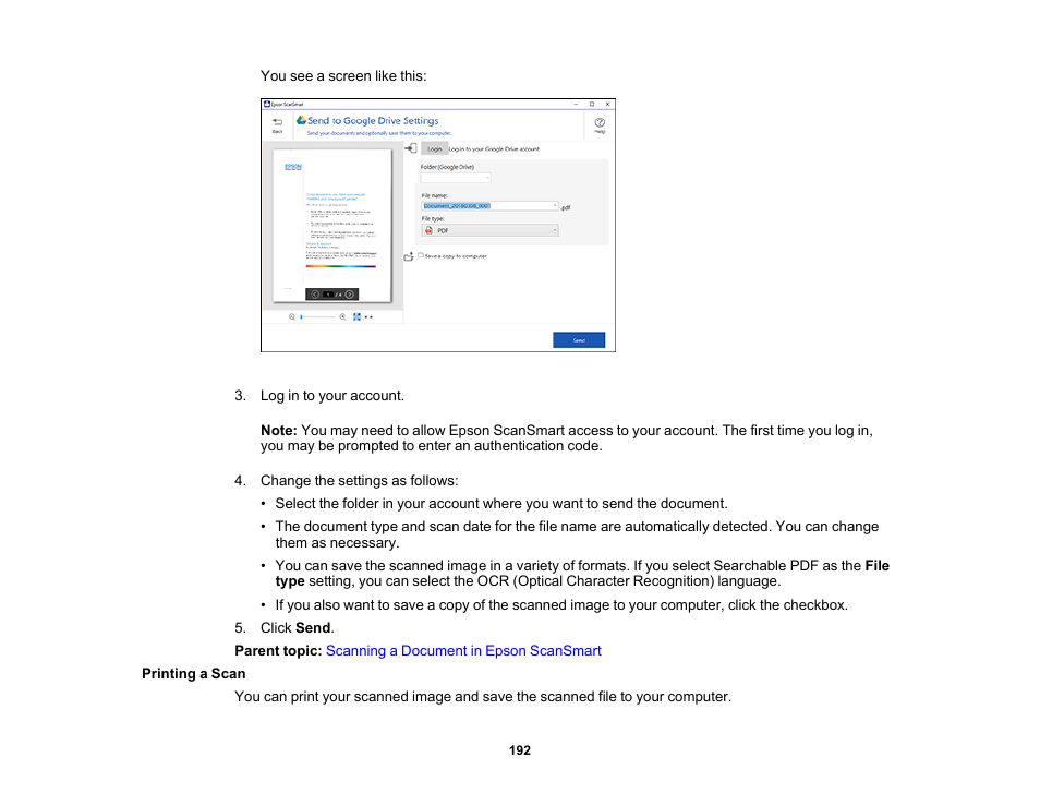 Printing a scan | Epson EcoTank Pro ET-5150 Wireless All-in-One Supertank Printer User Manual | Page 192 / 387
