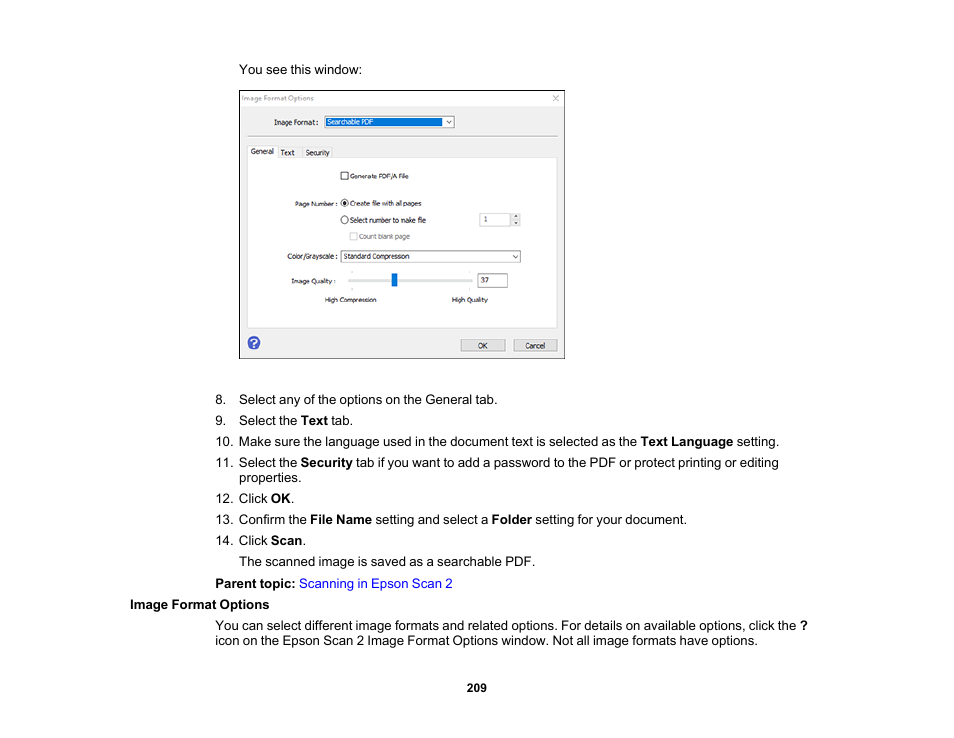 Image format options | Epson EcoTank Pro ET-5150 Wireless All-in-One Supertank Printer User Manual | Page 209 / 387