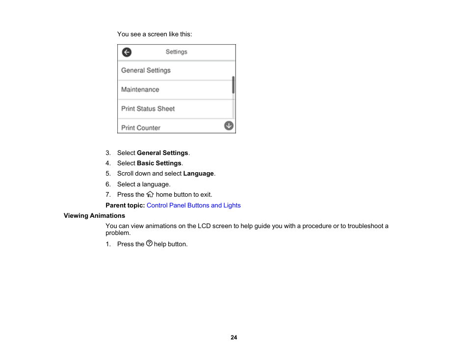 Viewing animations | Epson EcoTank Pro ET-5150 Wireless All-in-One Supertank Printer User Manual | Page 24 / 387