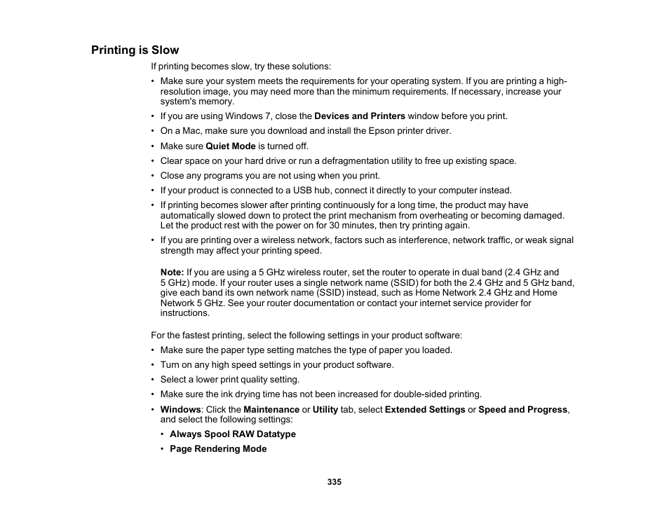 Printing is slow | Epson EcoTank Pro ET-5150 Wireless All-in-One Supertank Printer User Manual | Page 335 / 387