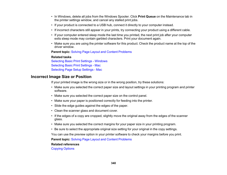 Incorrect image size or position | Epson EcoTank Pro ET-5150 Wireless All-in-One Supertank Printer User Manual | Page 340 / 387